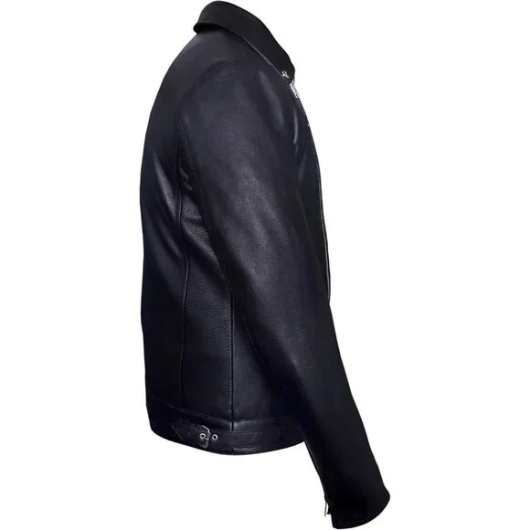 Men Black Casual Leather Jacket Geniune Cow Hide Motorcycle Style Perfecto Biker - Picture 5 of 8